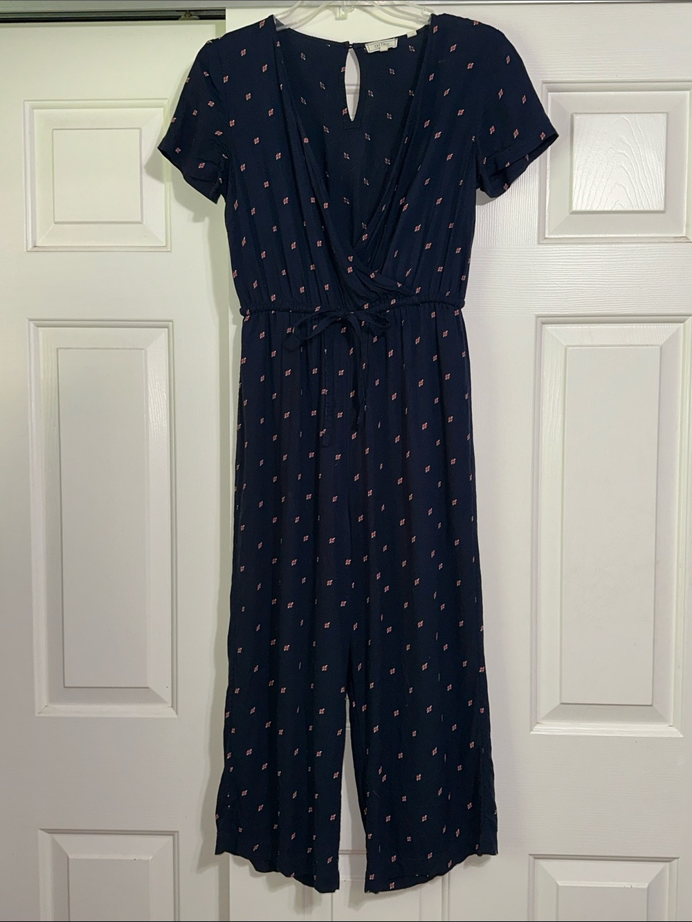 Fat Face Navy Short-Sleeve Jumpsuit with Pink Floral Print